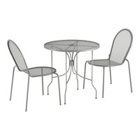 Lancaster Table & Seating Harbor Gray 30" Round Outdoor Standard Height Table with Ornate Legs and 2 Side Chairs