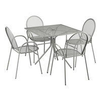 Lancaster Table & Seating Harbor Gray 36" Square Outdoor Standard Height Table with Modern Legs and 4 Arm Chairs