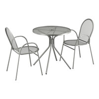 Lancaster Table & Seating Harbor Gray 30" Round Outdoor Standard Height Table with Modern Legs and 2 Arm Chairs