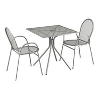 Lancaster Table & Seating Harbor Gray 30" Square Outdoor Standard Height Table with Modern Legs and 2 Arm Chairs