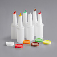 Choice 1 Qt. Pour Bottle Set with Assorted Color Spouts and Caps - 6/Pack