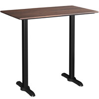 Lancaster Table & Seating Excalibur 28" x 48" Rectangular Bar Height Table with Textured Walnut Finish and Two End Outdoor Base Plates