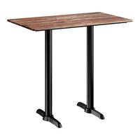 Lancaster Table & Seating Excalibur 28" x 48" Rectangular Bar Height Table with Textured Yukon Oak Finish and Two End Outdoor Base Plates