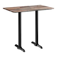 Lancaster Table & Seating Excalibur 28" x 48" Rectangular Bar Height Table with Textured Mixed Plank Finish and Two End Outdoor Base Plates