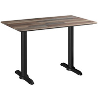 Lancaster Table & Seating Excalibur 28" x 48" Rectangular Table with Textured Mixed Plank Finish and Two End Outdoor Base Plates