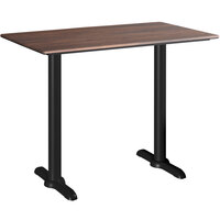 Lancaster Table & Seating Excalibur 28" x 48" Rectangular Counter Height Table with Textured Walnut Finish and Two End Outdoor Base Plates