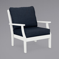 POLYWOOD Braxton White / Marine Indigo Cross Back Outdoor Deep Seating Arm Chair