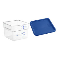 Vigor 12 Qt. Clear Square Polycarbonate Food Storage Container and Blue Lid - 6/Pack