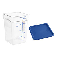 Vigor 22 Qt. Clear Square Polycarbonate Food Storage Container and Blue Lid - 6/Pack