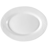 CAC RSV-34 Roosevelt 9 1/4" x 7" Super White Oval Porcelain Platter - 24/Case