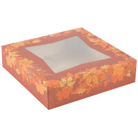 Southern Champion 10" x 10" x 2 1/2" Rustic Orange Window Pie / Bakery Box with Autumn Design - 150/Bundle