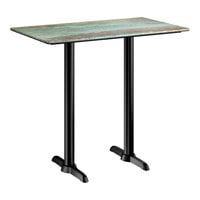 Lancaster Table & Seating Excalibur 28" x 48" Rectangular Bar Height Table with Textured Canyon Painted Faux Metal Finish and End Base Plates