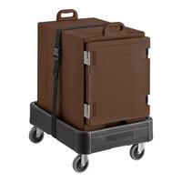 CaterGator Brown Insulated Front Loading 5-Pan Carrier with Black Dolly and Strap