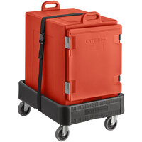 CaterGator Red Insulated Front Loading 5-Pan Carrier with Black Dolly and Strap