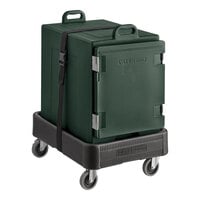 CaterGator Green Insulated Front Loading 5-Pan Carrier with Black Dolly and Strap