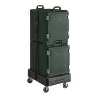 CaterGator Green Insulated Pan Carrier Kit with Two Front Loading 5-Pan Carriers, Dolly, and Strap