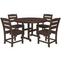 POLYWOOD Lakeside 48" Mahogany 5-Piece Round Table Dining Set