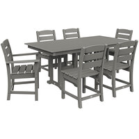 POLYWOOD Lakeside 37" x 72" Slate Grey 7-Piece Farmhouse Table Dining Set