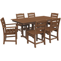 POLYWOOD Lakeside 37" x 72" Teak 7-Piece Farmhouse Table Dining Set