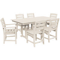 POLYWOOD Lakeside 37" x 72" Sand 7-Piece Farmhouse Table Dining Set