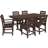 POLYWOOD Lakeside 37" x 72" Mahogany 7-Piece Farmhouse Table Dining Set