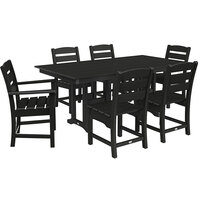 POLYWOOD Lakeside 37" x 72" Black 7-Piece Farmhouse Table Dining Set