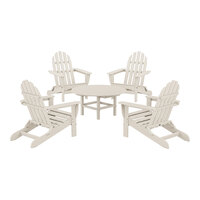 POLYWOOD Classic 5-Piece Sand Patio Set with 4 Folding Adirondack Chairs