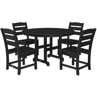 POLYWOOD Lakeside 48" Black 5-Piece Round Table Dining Set