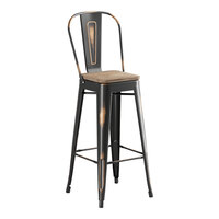 Lancaster Table & Seating Alloy Series Distressed Copper Indoor Cafe Barstool with Gray Wood Seat