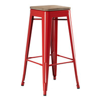 Lancaster Table & Seating Alloy Series Ruby Red Indoor Backless Barstool with Gray Wood Seat