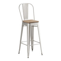 Lancaster Table & Seating Alloy Series Silver Indoor Cafe Barstool with Gray Wood Seat