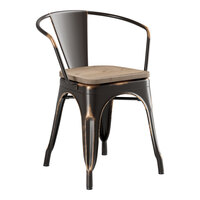 Lancaster Table & Seating Alloy Series Distressed Copper Indoor Arm Chair with Gray Wood Seat