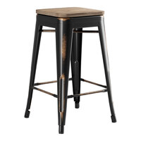 Lancaster Table & Seating Alloy Series Distressed Copper Indoor Backless Counter Height Stool with Gray Wood Seat