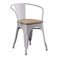 Lancaster Table & Seating Alloy Series Nickel Gray Indoor Arm Chair with Gray Wood Seat