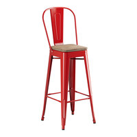 Lancaster Table & Seating Alloy Series Ruby Red Indoor Cafe Barstool with Gray Wood Seat