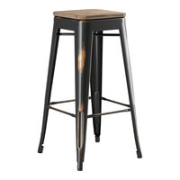 Lancaster Table & Seating Alloy Series Distressed Copper Indoor Backless Barstool with Gray Wood Seat