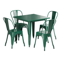 Lancaster Table & Seating Alloy Series 31 1/2" x 31 1/2" Emerald Green Standard Height Outdoor Table with 4 Cafe Chairs