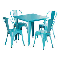 Lancaster Table & Seating Alloy Series 31 1/2" x 31 1/2" Turquoise Standard Height Outdoor Table with 4 Cafe Chairs