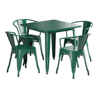 Lancaster Table & Seating Alloy Series 31 1/2" x 31 1/2" Emerald Green Standard Height Outdoor Table with 4 Arm Chairs