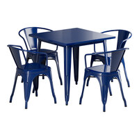 Lancaster Table & Seating Alloy Series 31 1/2" x 31 1/2" Sapphire Standard Height Outdoor Table with 4 Arm Chairs