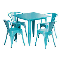 Lancaster Table & Seating Alloy Series 31 1/2" x 31 1/2" Turquoise Standard Height Outdoor Table with 4 Arm Chairs