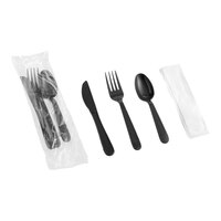 Fineline ReForm Wrapped Black Plastic Flatware and Utensils Kit with Napkin - 250/Case