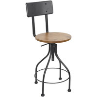 BFM Seating Lincoln Screw Sand Black Steel Barstool with Autumn Ash Veneer Wood Seat