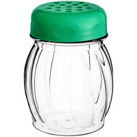 Tablecraft 6 oz. Clear Tritan™ Plastic Swirl Shaker with Green Perforated Top - 12/Case