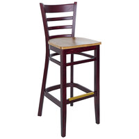 BFM Seating Berkeley Dark Mahogany Beechwood Ladder Back Barstool with Autumn Ash Wood Seat