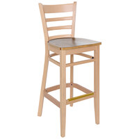 BFM Seating Berkeley Natural Beechwood Ladder Back Barstool with Autumn Ash Wood Seat