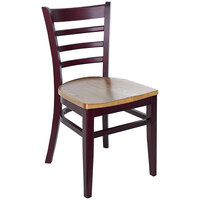 BFM Seating Berkeley Dark Mahogany Beechwood Ladder Back Side Chair with Autumn Ash Wood Seat