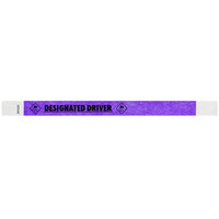 Carnival King Neon Purple "DESIGNATED DRIVER" Disposable Tyvek® Wristband 3/4" x 10" - 500/Bag