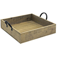 Front of the House 9 3/4" x 2 1/4" Rustic Wood Square Serving Tray with Handles - 4/Case