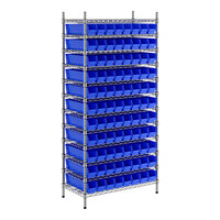 Regency 18" x 36" x 74" Wire Shelving Unit with 88 Blue Bins